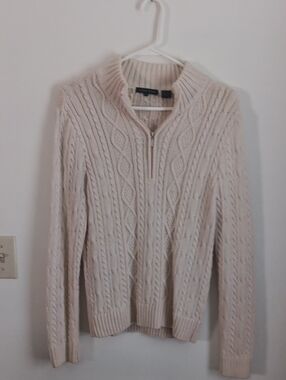 JEANNE PIERRE Cream Cable-Knit Half-Zip Sweater